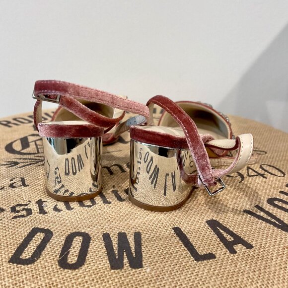 Forever 21 Pink Velvet Pointed Faux Gem Rhinestone Studded Ankle strap Sandals - Picture 5 of 10